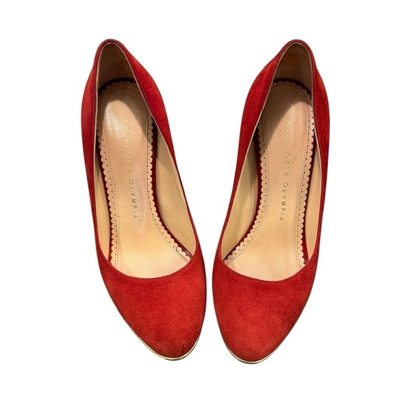 CHARLOTTE OLYMPIA Carmen 100 Wedge Suede Red Round Toe Heels Shoes EU 36 - Picture 9 of 10